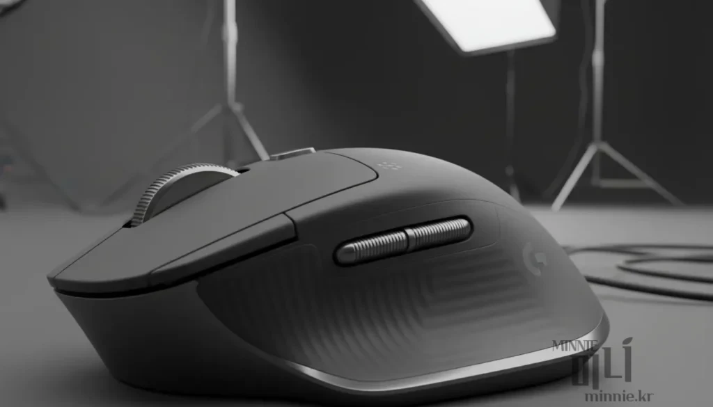MX Master 3S의 측면 버튼과 스크롤 휠을 보여주는 화면