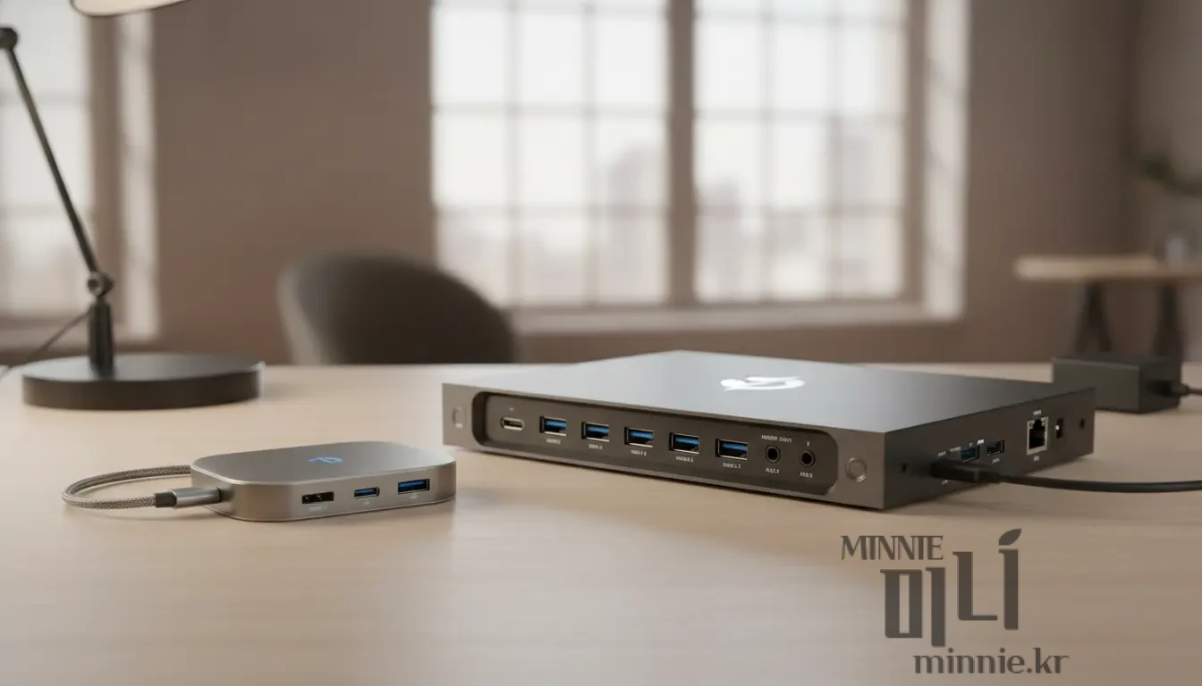 다양한 포트를 지원하는 고성능 맥북용 썬더볼트 도킹 스테이션 데스크테리어 설정