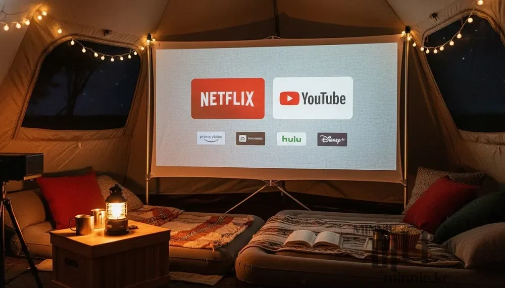 캠핑 텐트 안에서 제우스 C1000 빔프로젝트로 즐기는 넷플릭스와 유튜브 홈 시네마
