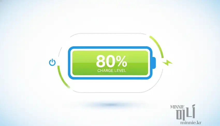 중앙에 80% 충전 레벨(Charge Level) 문구가 적힌 녹색 배터리 아이콘과 충전 기호 그래픽